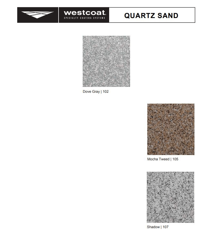 Westcoat Quartz Sand Color Chart